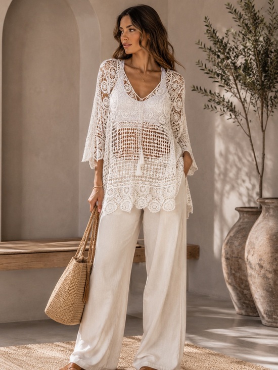 Boho Muse Collection Tops - SM200 | Crochet Lace Boho Poncho Top